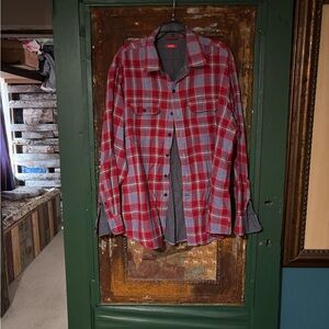 Izod Red & Gray Plaid Casual Button-Down